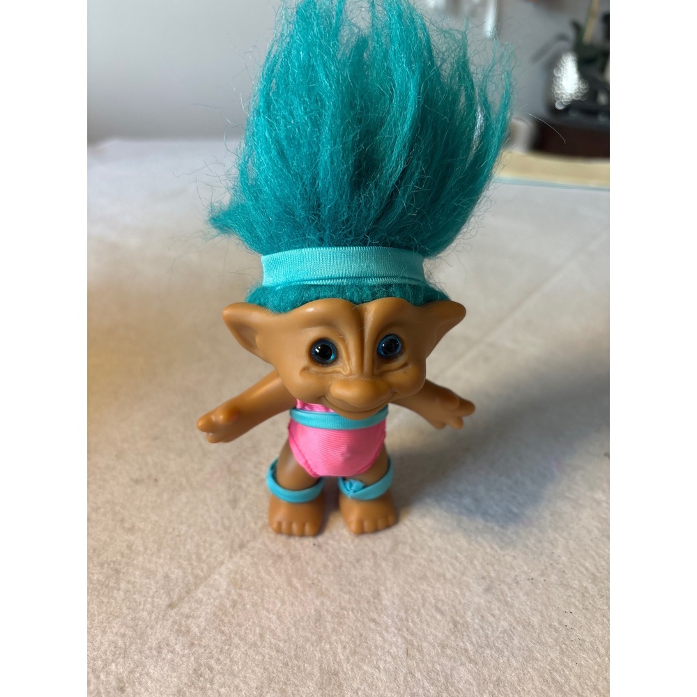 Vintage Troll Doll Aqua Hair‎ Pink Swimsuit Toy Collectible